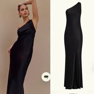 Meshki Black Satin One Shoulder Maxi Dress